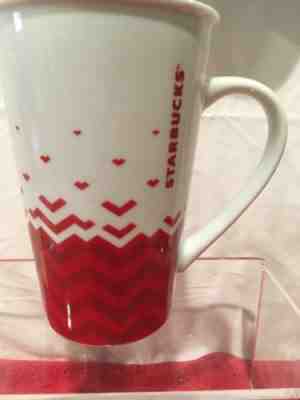 2013 Starbucks 22oz Coffee Mug Cup Valentines Day Hearts Red & White Chevron Tea - Sold on eBay Nov, 24th 2018 for $12.00