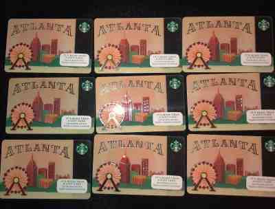9 x Starbucks Card Atlanta Lot 2013 Peachtree. 2014.Retired. - Sold on eBay Nov, 16th 2018 for $9.99