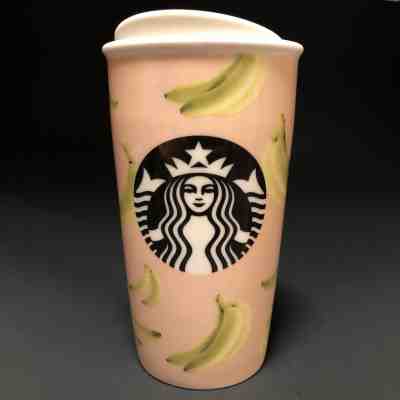 STARBUCKS COFFEE TUMBLER BANANA TRAVEL MUG 12oz  CERAMIC 2015 DOT COLLECTION - Sold on eBay Nov, 24th 2018 for $17.50