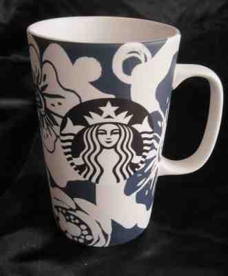 Starbucks Coffee Tall Mug 2015 Blue White Flowers w/ Black Mermaid Logo 16 oz - Sold on eBay Nov, 24th 2018 for $25.99