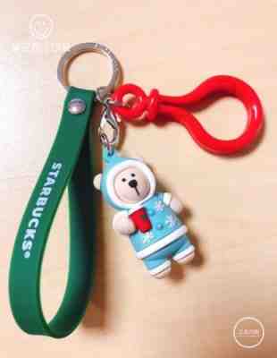 New Starbucks 2017 China Christmas Blue Jacket Bear Keychain - Sold on eBay Nov, 24th 2018 for $25.00