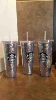 New 2017 Starbucks METALLIC SILVER SEQUINS Cold Cup 24oz Holiday Collection - Sold on eBay Nov, 23rd 2018 for $34.99