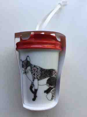 Starbucks Ceramic Cup Fox Christmas Ornament 2017 White with Red Top New! - Sold on eBay Nov, 23rd 2018 for $7.99