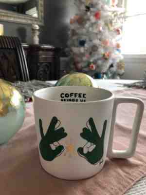 STARBUCKS ASL SIGNING MUG 2018 12oz GREEN HANDS GOLD STAR - RARE!!! - Sold on eBay Nov, 23rd 2018 for $54.00