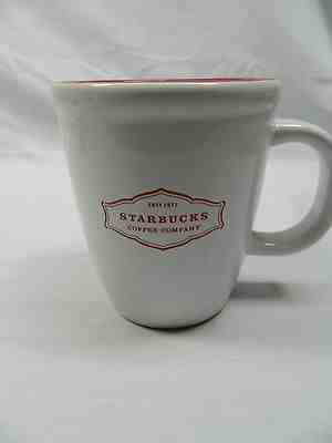 STARBUCKS COFFEE CO LOGO ABBEY MUG CUP Est 1971 WHITE RED INTERIOR 2006 13oz - Sold on eBay Aug, 29th 2018 for $8.86
