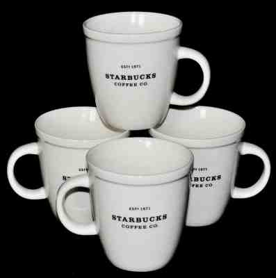 Starbucks 2001 Set Of 4 White w/Black Lettering 18 ounce Abbey Mugs XLNT - Sold on eBay Sep, 21st 2018 for $49.99