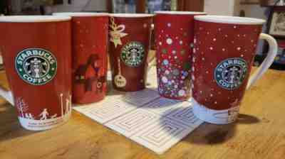 Lot Of 5 STARBUCKS 2004,06, 07, 09, 13 XMAS HOLIDAY 16 Oz MUG COFFEE CUPS - Sold on eBay Nov, 25th 2018 for $55.00