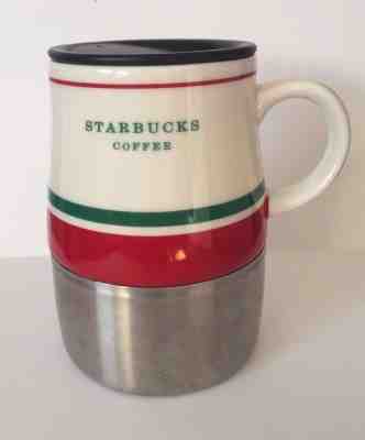Starbucks 2006 White Green Red Holiday Stainless Steel Coffee Mug w/ lid 14 oz - Sold on eBay Nov, 24th 2018 for $15.00