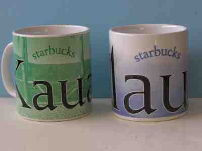 Lot of 2 Starbucks Hawaii Mugs 2008 Maui White Blue Surfer & 2007 Kauai Beach - Sold on eBay Nov, 25th 2018 for $29.99