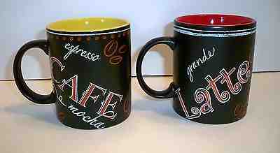 Starbucks Coffee 2007 Cafe Mocha Yellow Latte Red Black Chalkboard 12 oz Mug Set - Sold on eBay Nov, 25th 2018 for $10.24