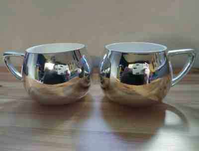2 STARBUCKS 14oz SHINY METALLIC MIRROR 2013 COFFEE MUG cup ceramic round chrome - Sold on eBay Nov, 24th 2018 for $22.00