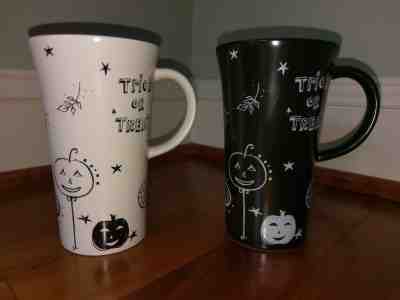 2 Starbucks Halloween Trick or Treat Coffee Mug Black White Jack-O-Lantern 2007 - Sold on eBay Nov, 24th 2018 for $39.99