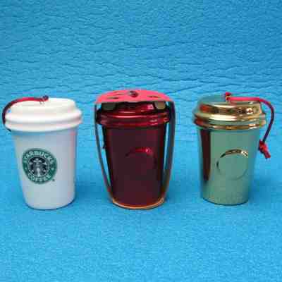 Starbucks Coffee Ornaments Lot of 3 Red White Gold Holiday Christmas 2007 2014 - Sold on eBay Nov, 24th 2018 for $17.95