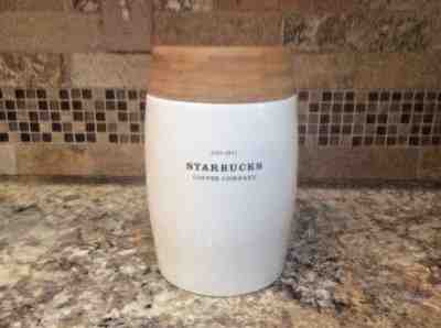 Starbucks Coffee 48 fl oz / 1.4 L White Canister Jar w/ Bamboo Store Your Grinds - Sold on eBay Nov, 25th 2018 for $9.98
