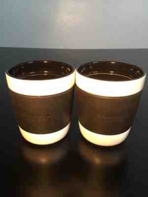 Set of 2 STARBUCKS 2009 12 oz Black White Ceramic Mug Rubber Grip Coffee Cup - Sold on eBay Nov, 24th 2018 for $19.99