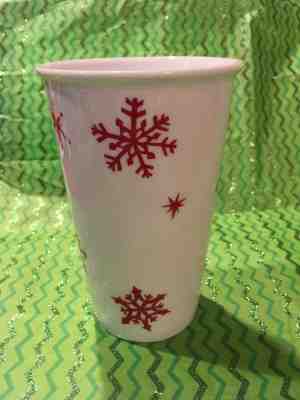 Starbucks 2010 Red Holiday Snowflake Ceramic Tumbler Travel Coffee Mug 12 oz. - Sold on eBay Nov, 25th 2018 for $8.99
