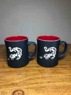 Starbucks 2011 Komodo Dragon Blend New Bone China 16 oz Coffee Mug Red Blue Pair