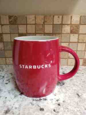 Starbucks Coffee Bright Red Cup Mug 2011 Barrel Shape w/Engraved White Logo  - Sold on eBay Nov, 24th 2018 for $14.99