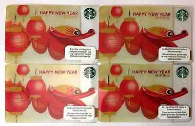 Lot of 4 Starbucks Card 2012 CHINESE NEW YEAR OF THE DRAGON Canada Version NEW - Sold on eBay Nov, 14th 2018 for $12.99