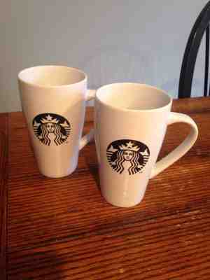 Set of 2 Starbucks White Logo Mug 18 Oz. Black Siren 2014 - Sold on eBay Nov, 25th 2018 for $19.99