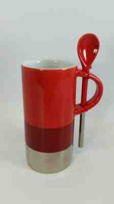  Starbucks Red Silver Tall Striped Coffee Mug with Spoon 8oz NWT 2014 - Sold on eBay Nov, 25th 2018 for $14.99