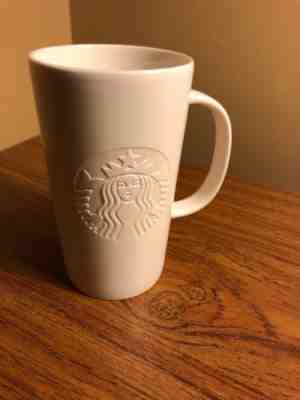 Starbucks Etched Mermaid Logo Matte White Ceramic Coffee Mug 16oz Cup 2014 - Sold on eBay Nov, 24th 2018 for $10.50