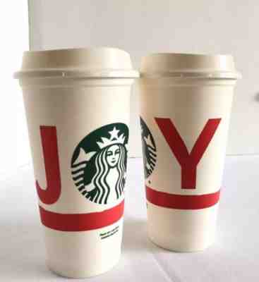 SET of 2 NEW Starbucks 2015 Christmas Edition JOY Holiday Reusable Cup 16oz - Sold on eBay Nov, 25th 2018 for $11.99
