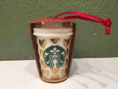 Starbucks Gold Hearts Christmas Ornament 2015 To Go Cup Mug - Sold on eBay Nov, 25th 2018 for $13.99