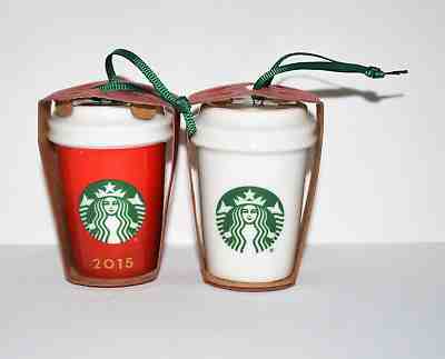 Set of 2 Starbucks 2015 Ombre Red Cup & Mermaid Logo Cup Ornaments New - Sold on eBay Nov, 25th 2018 for $14.95