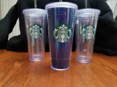 Set of 3 Starbucks 2016 Reusable Cold Cup Tumbler 20 Oz with straws brand new - Sold on eBay Nov, 25th 2018 for $14.00
