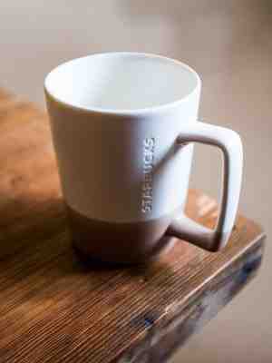 2016 Starbucks coffee mug-Tan Dip/White Tan Beige Mug 16 fl oz  EUC - Sold on eBay Nov, 25th 2018 for $23.95