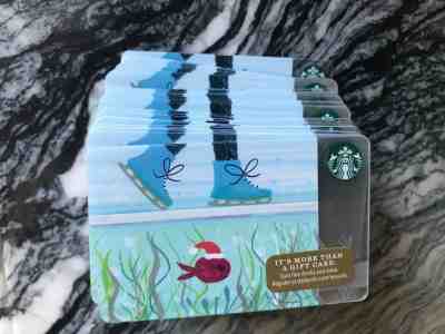 48  STARBUCKS 2016 FROZEN LAKE ICE SKATING FISH HOLIDAY CHRISTMAS GIFT CARD  - Sold on eBay Nov, 25th 2018 for $19.99