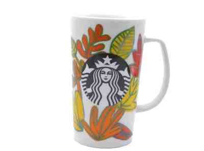 Starbucks 2016 Fall Leaves Mermaid Logo Mug Coffee Tea 16oz White Orange Green - Sold on eBay Nov, 24th 2018 for $22.09