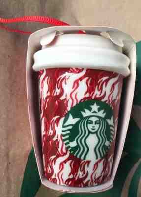  Starbucks 2018 Christmas Ornament Flame Ceramic Cup & Gift Card- Low WW Ship - Sold on eBay Nov, 25th 2018 for $13.79