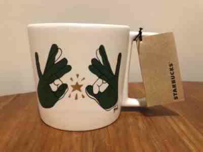 STARBUCKS DEAF ASL SIGNING MUG 2018 12oz GREEN HANDS GOLD STAR - RARE!!! - Sold on eBay Nov, 25th 2018 for $80.00