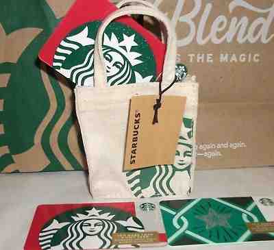 STARBUCKS MINI TOTE BAG lot XMAS GIFT CARD 2018 Holder Stocking Ornament Holiday - Sold on eBay Nov, 24th 2018 for $13.95