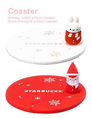 Starbucks KOREA 2018 silicon coaster Holiday rabbit + Snow pixieland 2pes SET - Sold on eBay Nov, 24th 2018 for $28.00