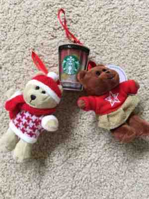 3 Starbucks 2018 Brown and Cream Bearista Bears Holiday Ornament Set of 2 + Cup - Sold on eBay Nov, 24th 2018 for $20.49