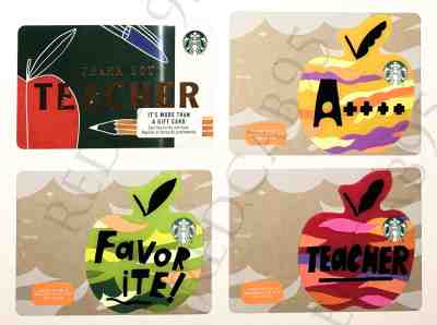NEW Starbucks 2018 Thank You Teacher Gift Card (6152) Lot of 4 - Print Mark - Sold on eBay Nov, 24th 2018 for $3.75