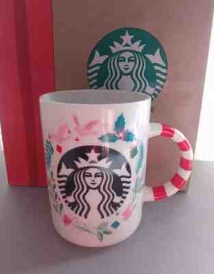 NEW Starbucks 2018 Christmas Holiday Mug Candy Cane Handle Ceramic 12 oz - Sold on eBay Nov, 24th 2018 for $20.00