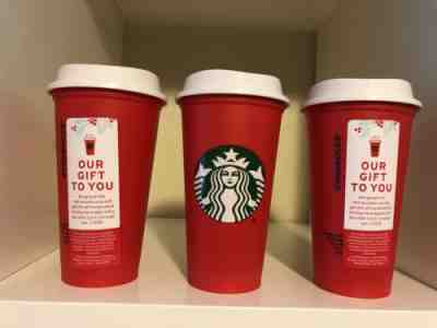 Set of 3 NEW Starbucks Red Reusable Holiday Cup 2018 16 oz LIMITED EDITION - Sold on eBay Nov, 28th 2018 for $17.00