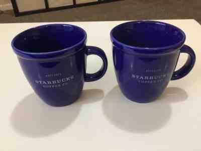 (2) STARBUCKS Est 1971 Abbey Barista COBALT BLUE 16oz Coffee Mug 2001 - Sold on eBay Nov, 27th 2018 for $16.00