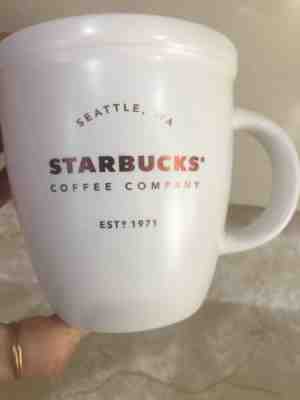 White Starbucks EST 1971 Barista 2016 Coffee Mug Abbey Black Lettering 16 fl oz - Sold on eBay Nov, 27th 2018 for $10.00