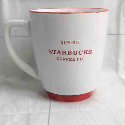 2008 Starbucks Large Mug Coffee Tea Abbey White Red Rim Letters 16 Oz Estd 1971 - Sold on eBay Nov, 26th 2018 for $16.95