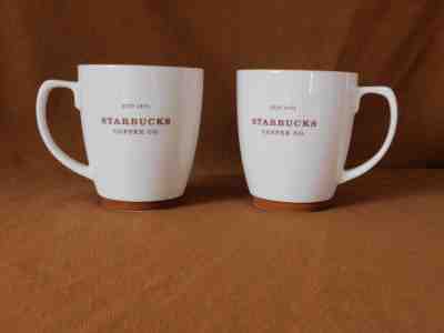  2006 STARBUCKS mug cup  est. 1971  --CREAM WITH BROWN TRIM -  SET OF 2 18 oz - Sold on eBay Nov, 26th 2018 for $24.00