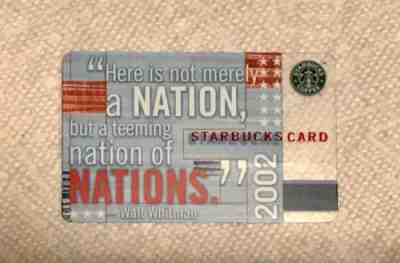 2002 STARBUCKS Card - Walt Whitman/Nations - PIN UNCOVERED 6007 - Sold on eBay Nov, 13th 2018 for $19.99