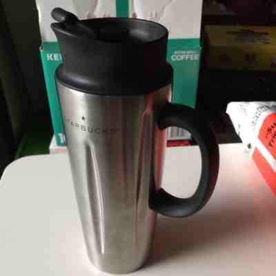 STARBUCKS COFFEE COMPANY 2003 BARISTA 16 oz STAINLESS STEEL PRESS TUMBLER  - Sold on eBay Nov, 26th 2018 for $14.99