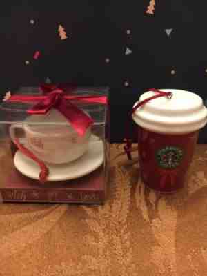Starbucks Christmas Ornament Cappuccino Cup & Saucer * Wish *Joy* & 2004 Cup - Sold on eBay Nov, 27th 2018 for $6.25