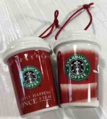 VINTAGE 2005-2010 STARBUCKS COFFEE CUPS CHRISTMAS ORNAMENT SET Of 2 - Sold on eBay Nov, 27th 2018 for $8.99