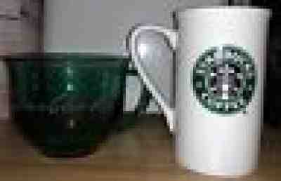 20 Oz STARBUCKS CLEAR GREEN GLASS BEADED MUG Rare with 2006 logo handle mug - Sold on eBay Nov, 26th 2018 for $20.00